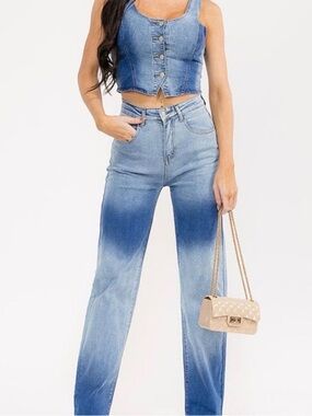 Hot & Delicious Ombre Denim Vest and Pants Set